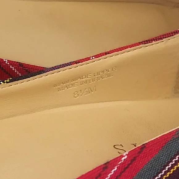 Talbots Edison Tartan Plaid Faux Fur Pom Pom Flats 8.5 - Picture 9 of 15